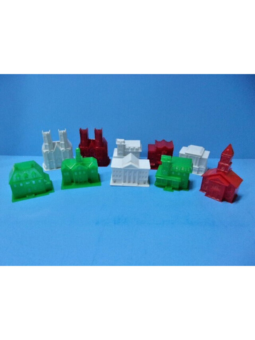 Vintage Christmas Light String Plastic Covers Town Village Buildings MCM 1950's